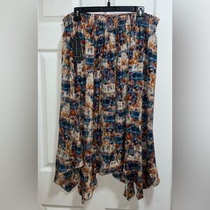INVESTMENTS PETITES Abstract Print Handkerchief Hem‎ Midi Skirt PXL